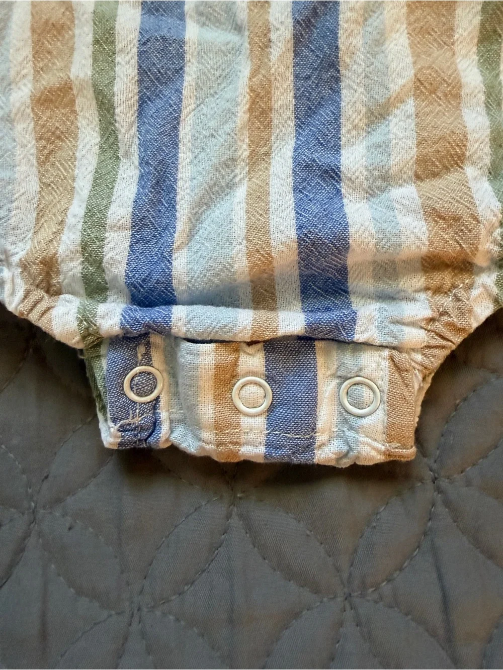 Tommy Bahama Striped Baby Romper in Blue, Tan & Green